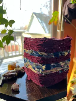 Burgundy with plaid square cache pot