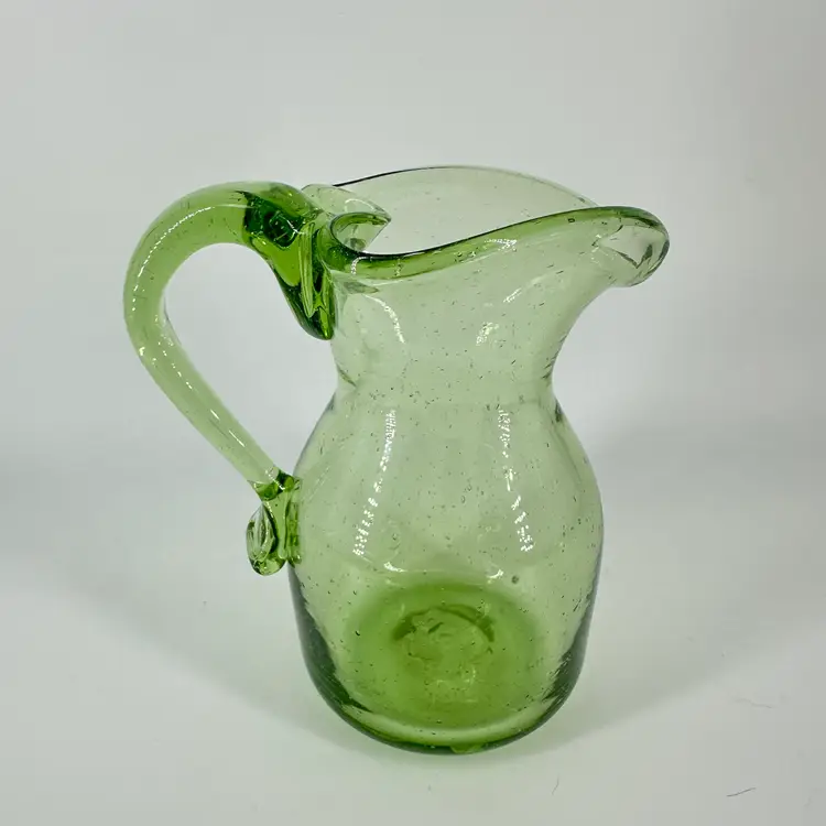 Hand Blown Green Glass Pitcher