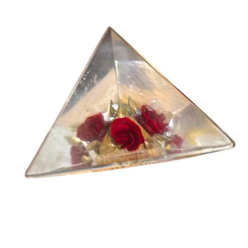 Lucite red dried rose paper weight