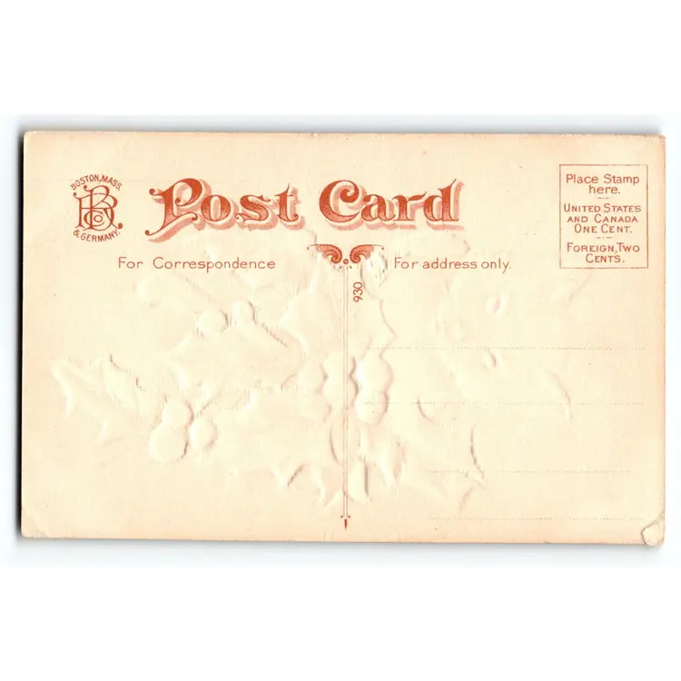 Christmas Postcard Kitten Cat Holly Leaves H I Robbins Embossed 1907 Unposted