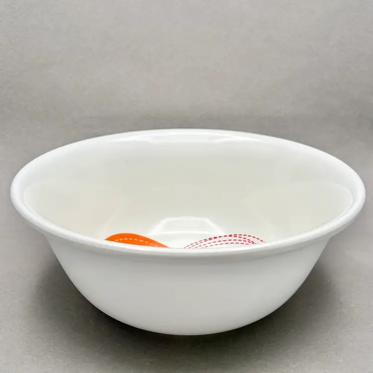 Vintage “Who Do You Love” White Melamine Serving Bowl with Colorful Pop Art Hearts