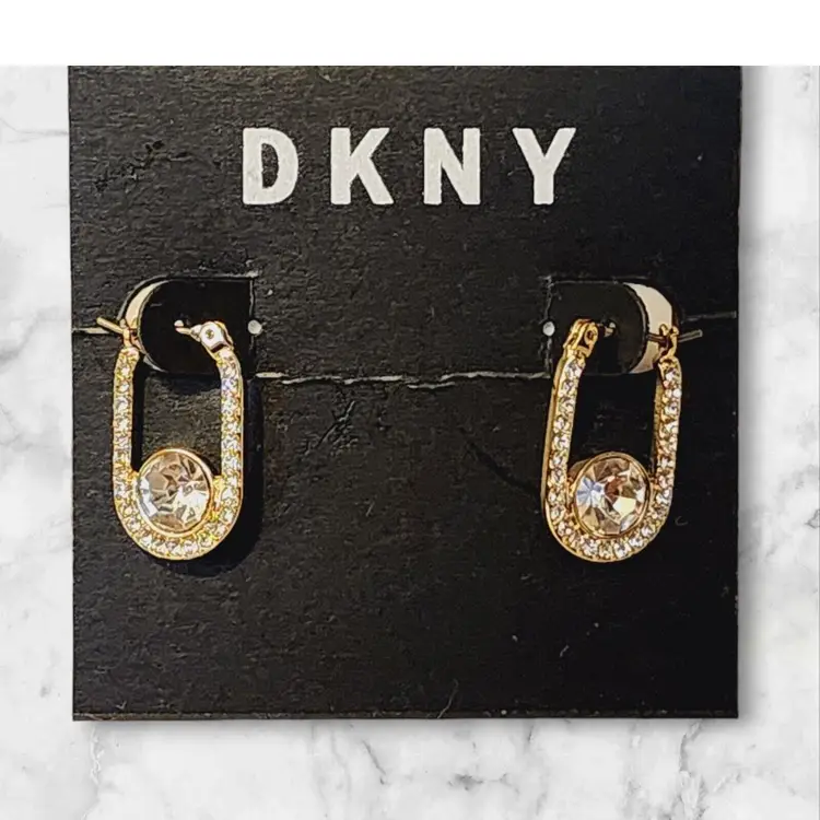 DKNY CRYSTAL PAVÉ BALL LINK HOOP EARRINGS NWT