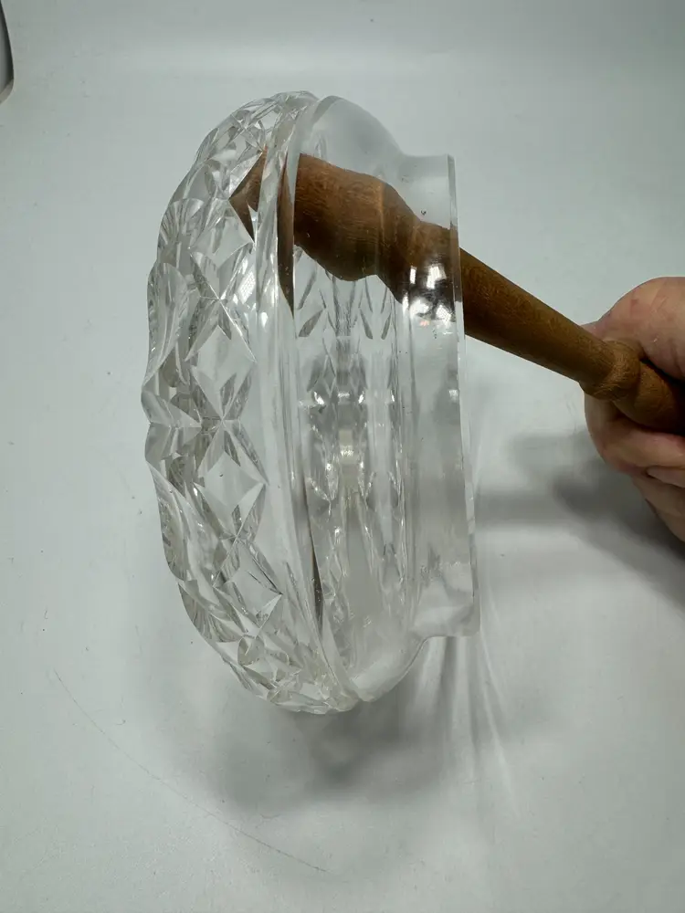 Heavy Antique Cut Crystal Glass Vanity Powder Jar With Silver Plate Lid