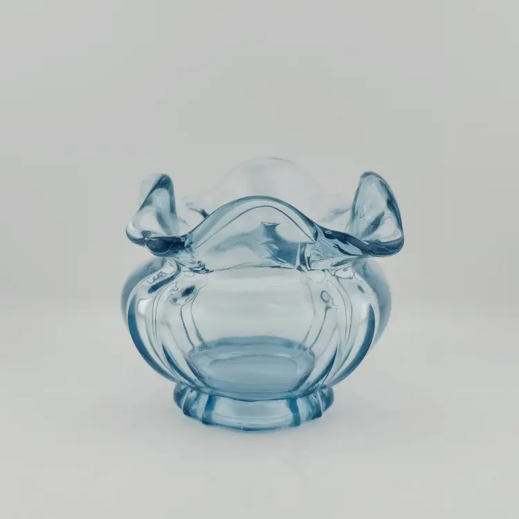 As is. Fenton Glass Colonial Blue Double Crimp Vase