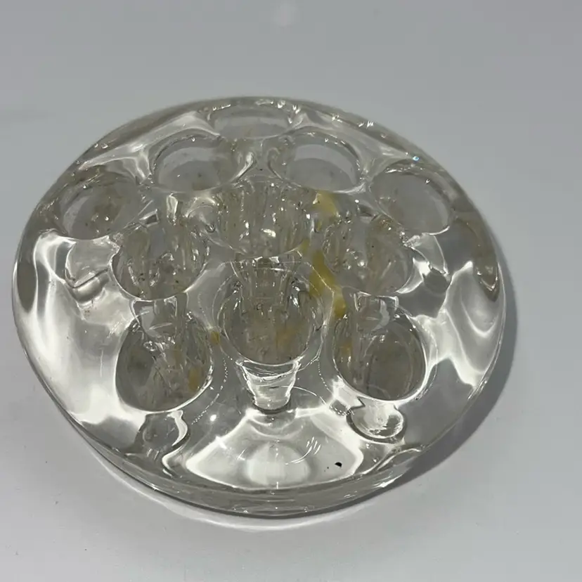 38-Vintage Iridescent Clear Glass 11 Hole Flower Frog