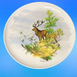 19. vintage plate, stag, glo-white ironstone, 11” Diameter