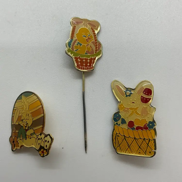 Enamel Easter Pin Lot Bunny Rabbit Basket Egg Chick Basket Lot Of 3
