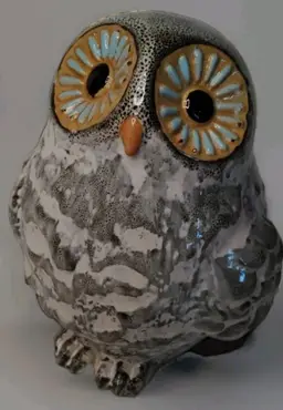 Owl Pottery Gray 6” Whimsical Glossy Finish