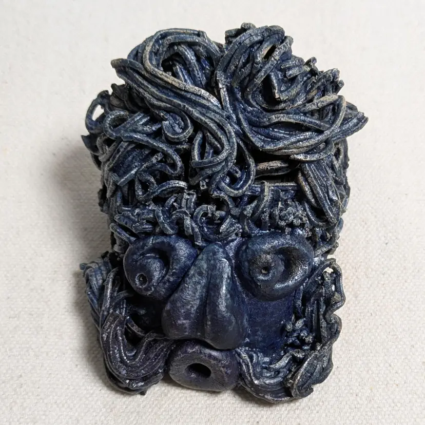 Blue Pottery Windgod Face Wall Pocket Whimsical Weirdo