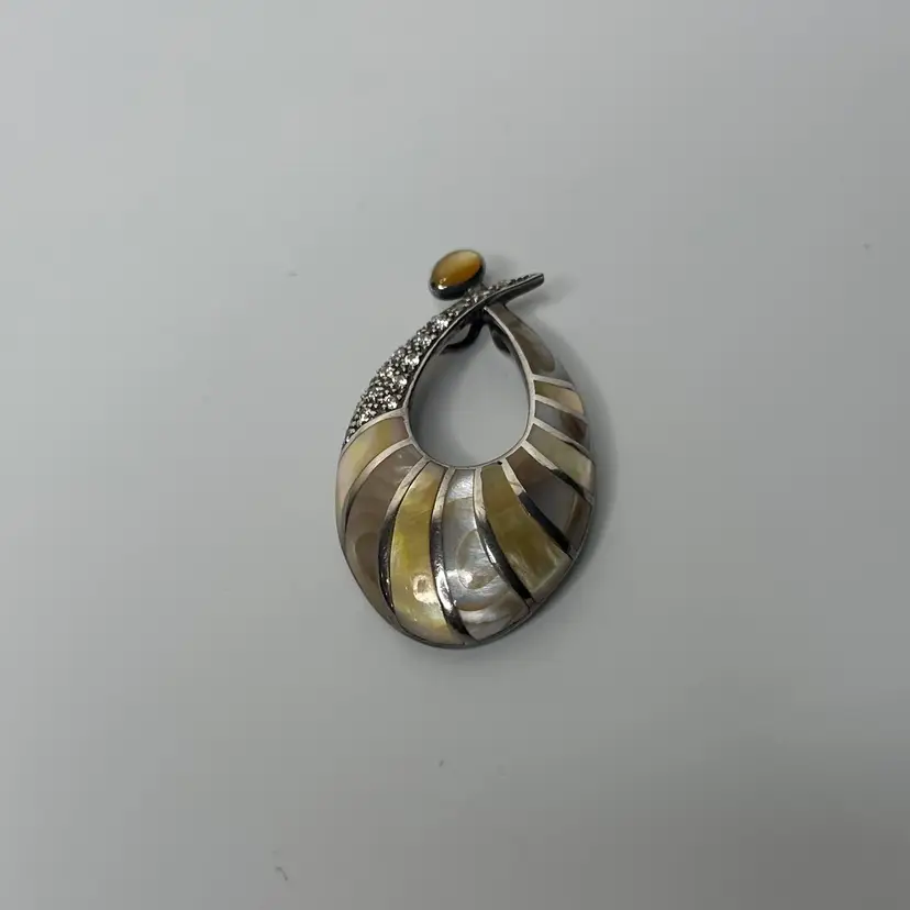 Vintage Marcasite & Mother of Pearl Pendant .925 Sterling Silver