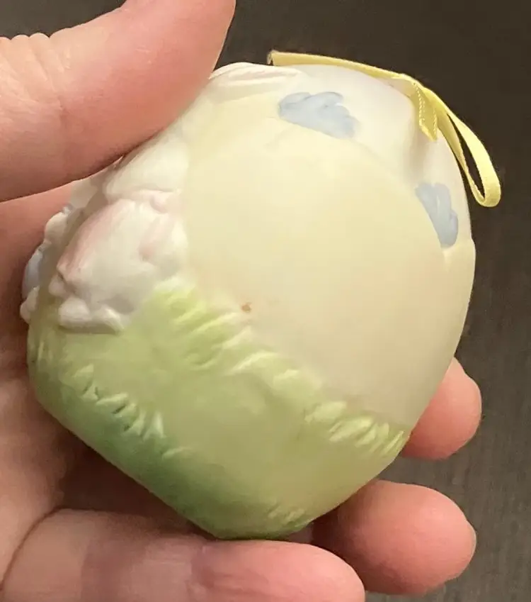 Satin Egg Shaped Mommy and Baby Bunny Figurine with Relief elements