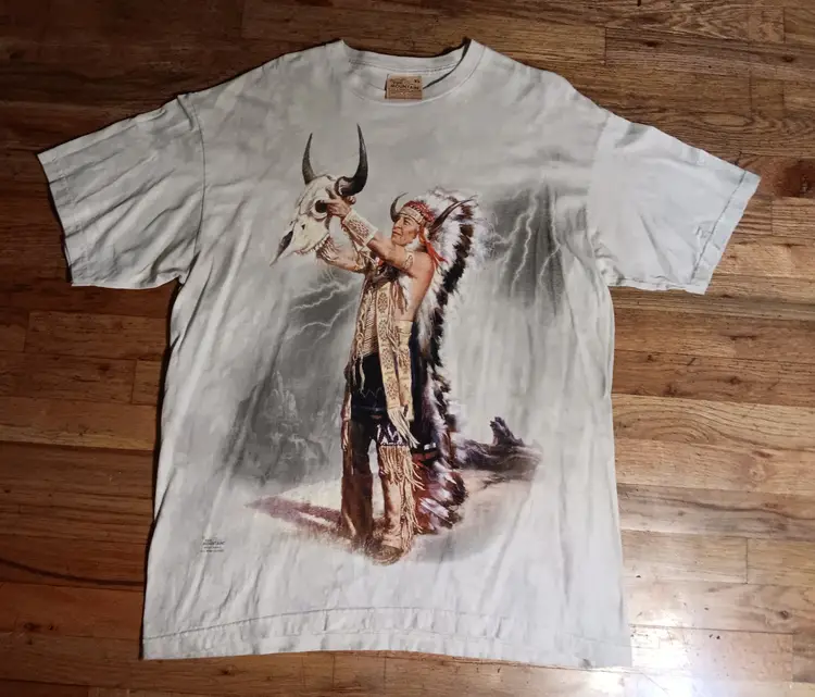 vintage Native American Sacred Storm tie dye t-shirt the Mountain Russ Docken