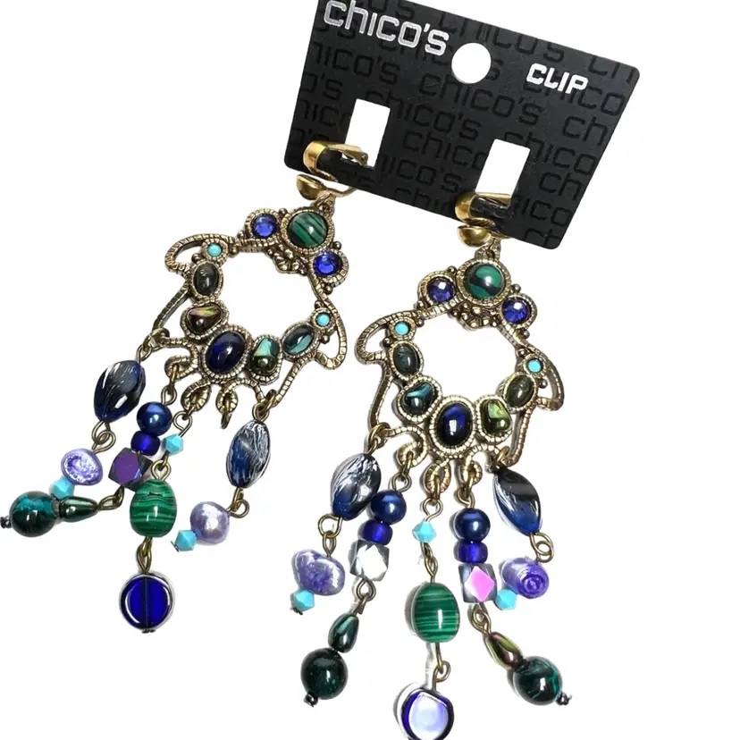 Chico’s Chandelier Clip On Earrings. ~3-1/2” drop length