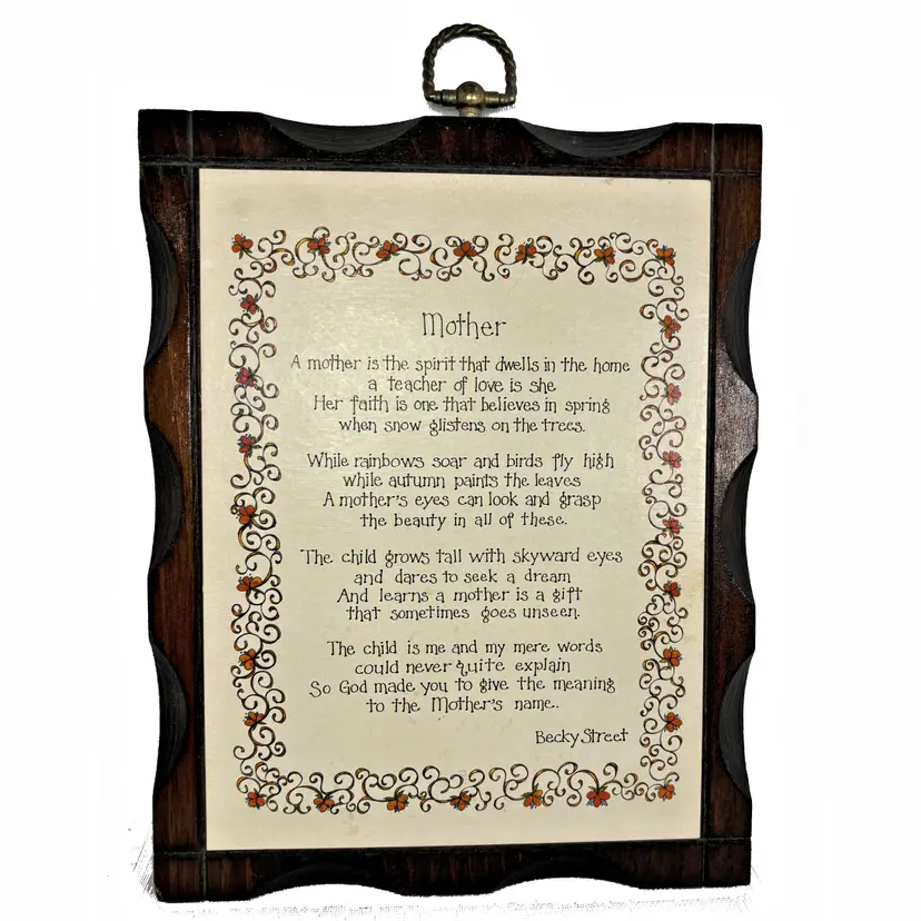Mother Is Plaque Print Poem Becky Street Vintage 1970s Retro Wood Wall Hanging