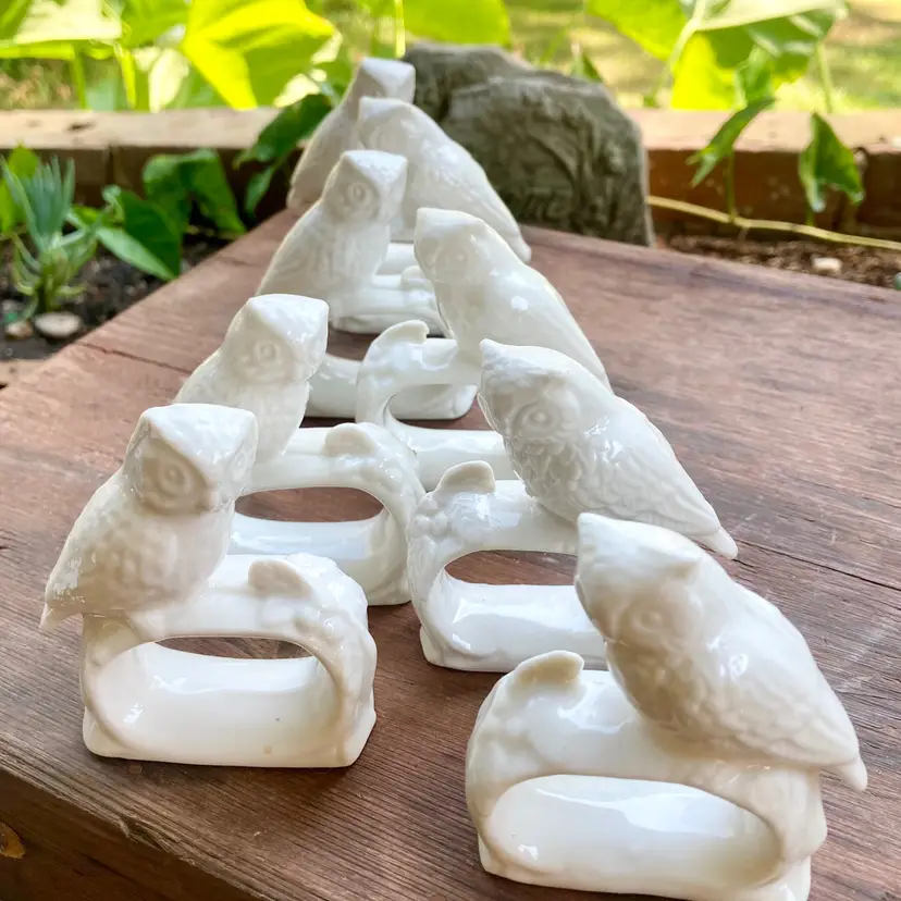 Napkin Holders 8 Piece White Owls Bone China Vintage