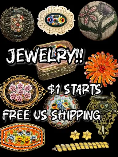 Micro Mosaics, Bakelite, Thermoset, Rhinestones, Damascene, Bugs, Enamel Flowers!