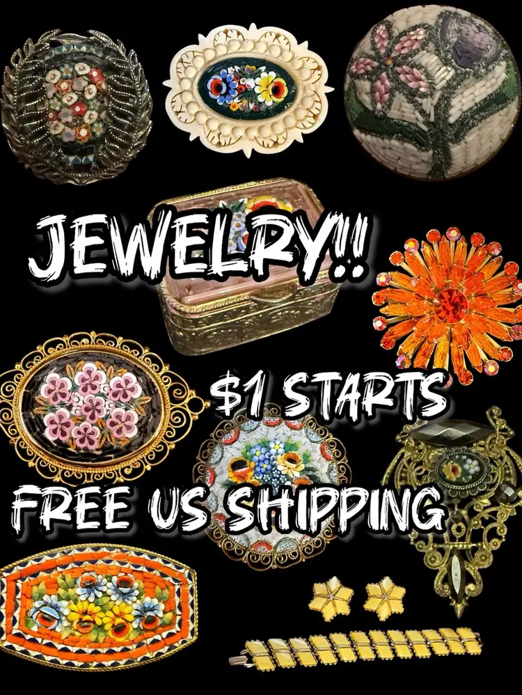 Micro Mosaics, Bakelite, Thermoset, Rhinestones, Damascene, Bugs, Enamel Flowers!