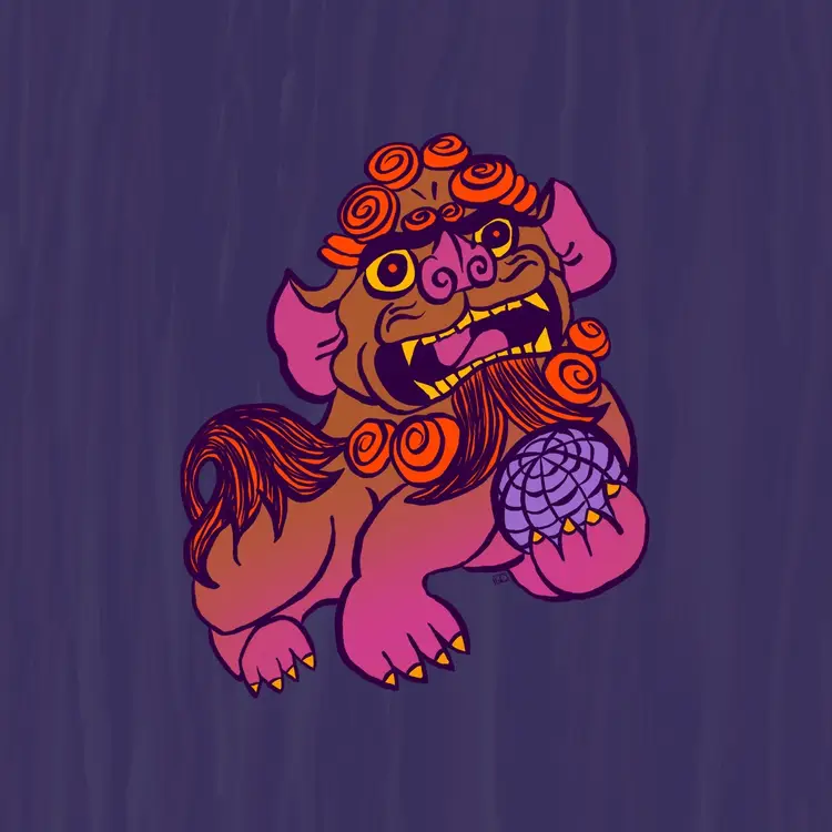 MADE BY ME: 8x8 Archival Print Of My Digital Artwork- “Foo Dog” Colorful Wall Art. Great For Gallery Wall. Created On My iPad Using Procreate - Not AI.