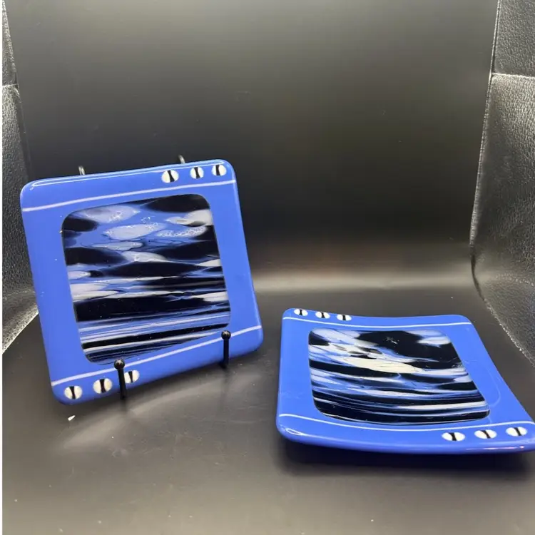 A Pair of John Turner Fused Glass Dishes - Signed And Dated