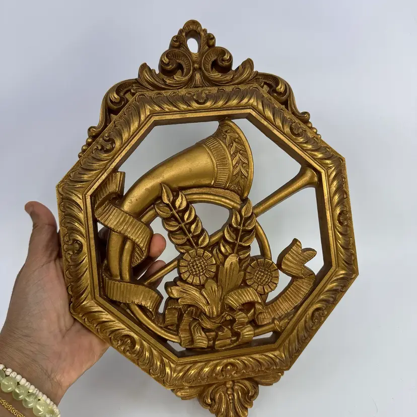 Vintage Homco Syroco Trumpet Music Hanging Plaque 12”