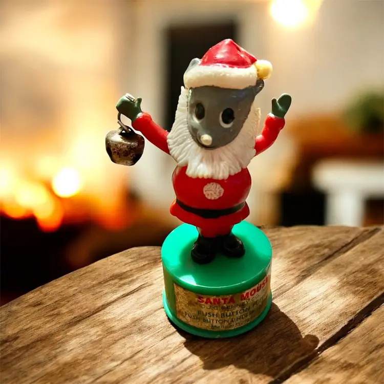 Vintage JC Penny Santa Mouse Push Button