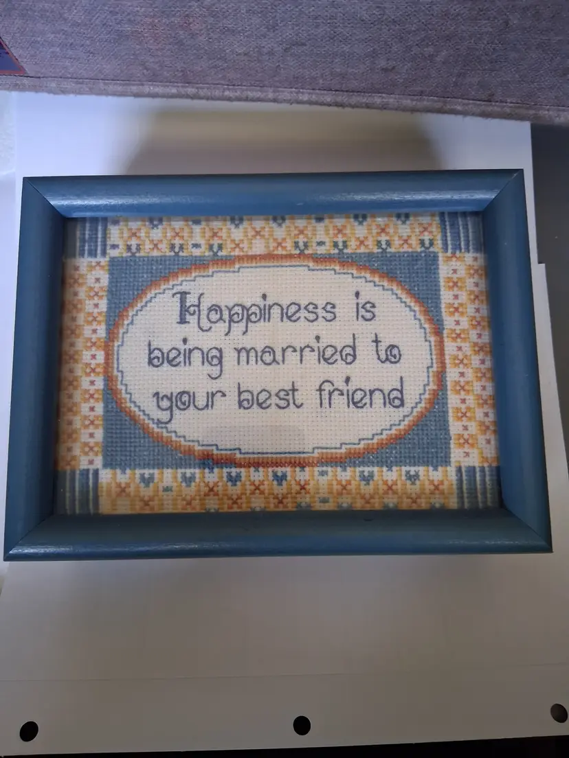 Vintage Amish Made Framed Cross-Stitch