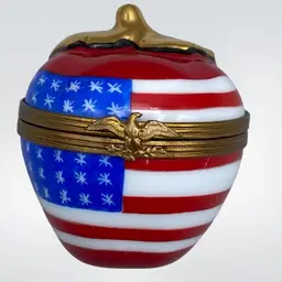 Vintage Trinket Box Limoges USA Flag Berry Eagle Clasp