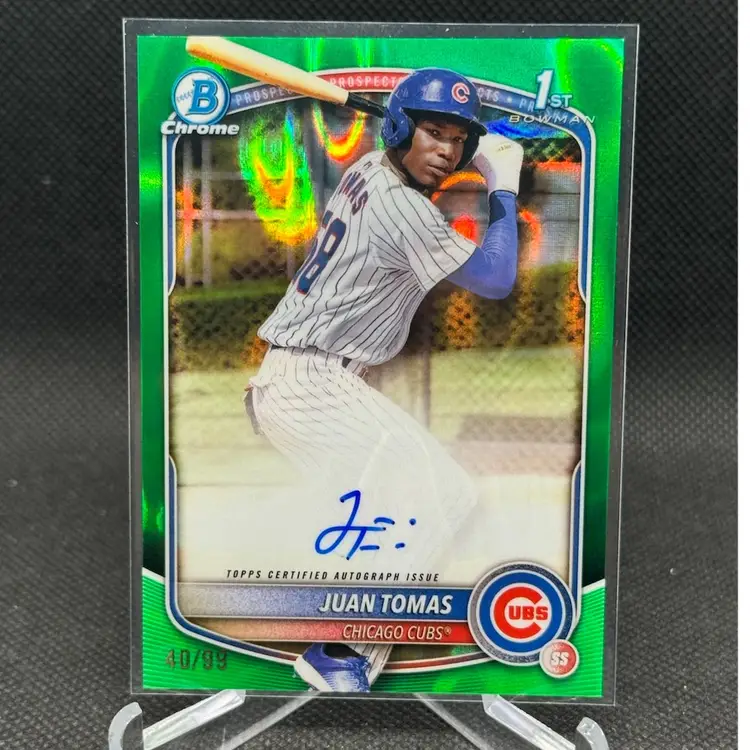 Juan Tomas 2025 Bowman Chrome /99 Green Refractor Auto 1st Chicago Cubs