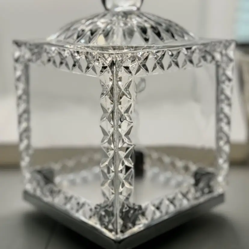 Fifth Avenue Crystal Glass Revolving Picture Cube Frame Hold 4 Photos 3.5x4