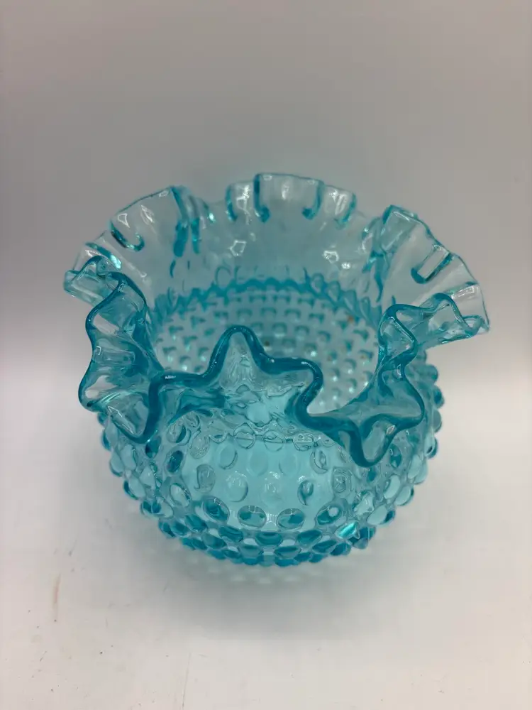 Fenton Aqua Blue Hobnail Ruffle Bowl/vase 4.5” X 5”