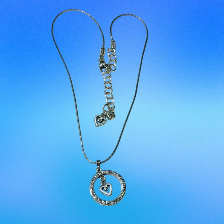 Brighton Trusting Heart Love Floral Etched Pendant w Heart Centerpiece Silver Plated Necklace w Crystal Accent