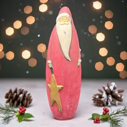 Folk Art Rustic Style Santa Terracotta Clay Figurine Christmas 13.5” Decoration