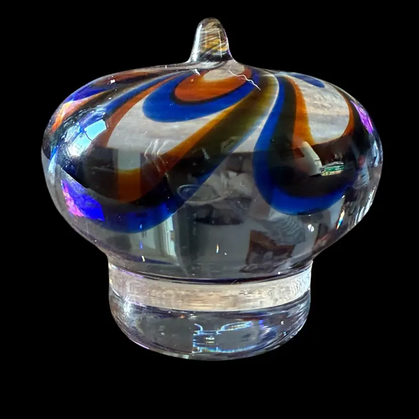 Kosta Sweden Göran Wärff Red And Blue Swirl “Jewel 8” Paperweight 3” Pre-1976