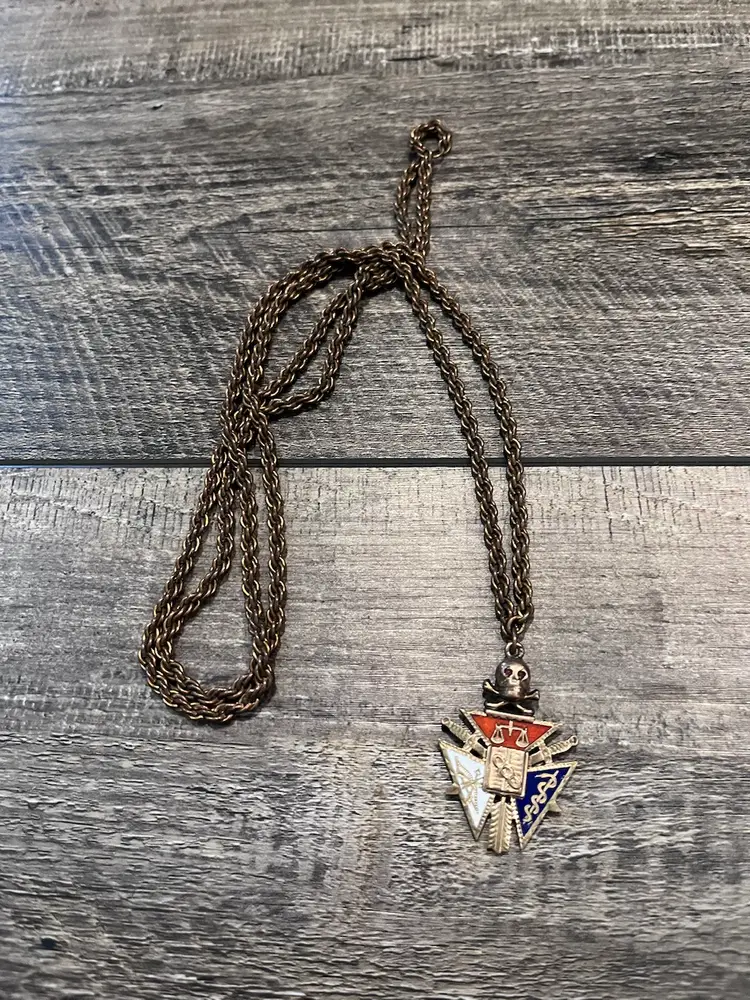 Antique Odd Fellows Enamel Skull And Crossbones Necklace 