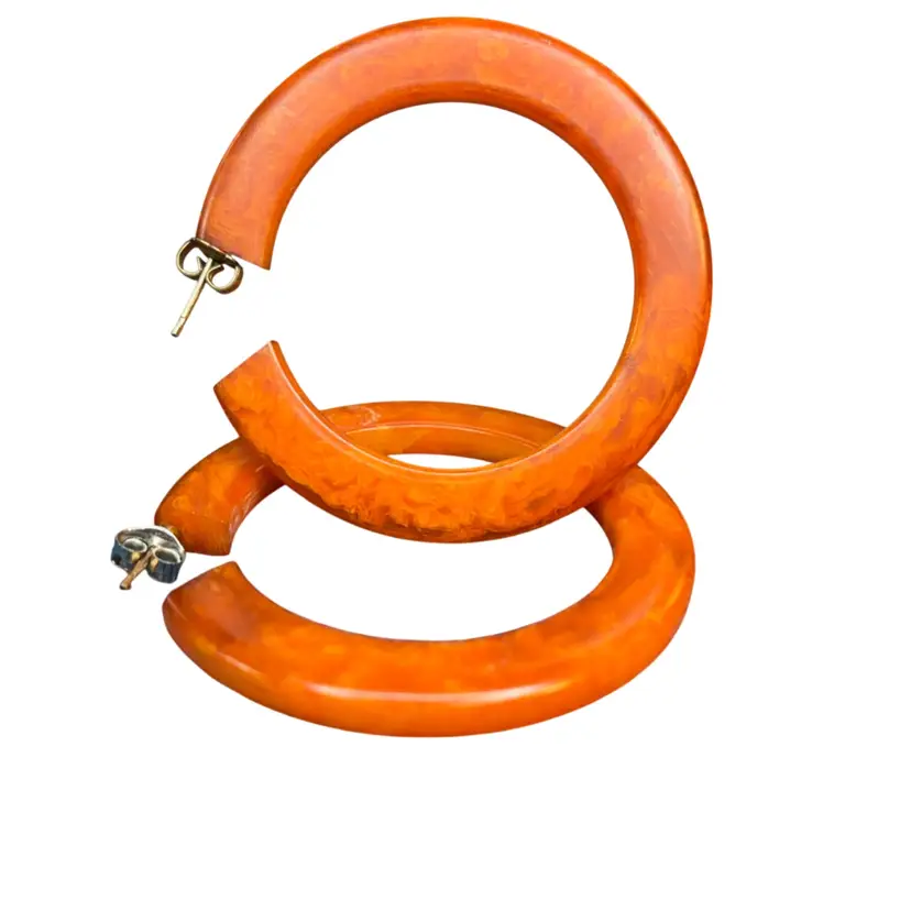 Carved Orange Hoop Earrings