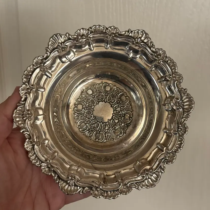 Vintage Japanese English Shell Small Ornate Silver Plate Dish