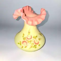Fenton Rose Burmese Lotus Mist Vase Ruffled Rim Vintage 1971-1980 Hand Painted and Signed by Gloria Finn GLOWS