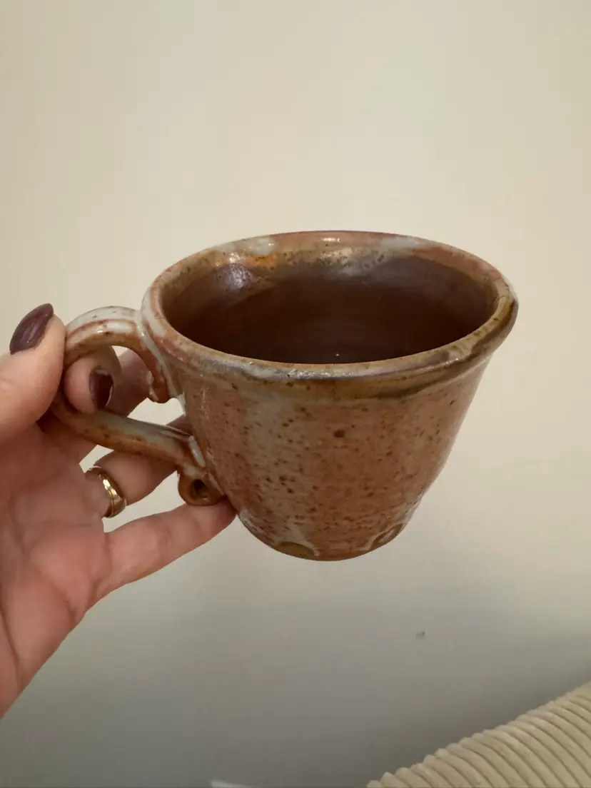 Studio Pottery Coffee Mug Brown Glaze 3” H; 4” Diameter At The Mouth