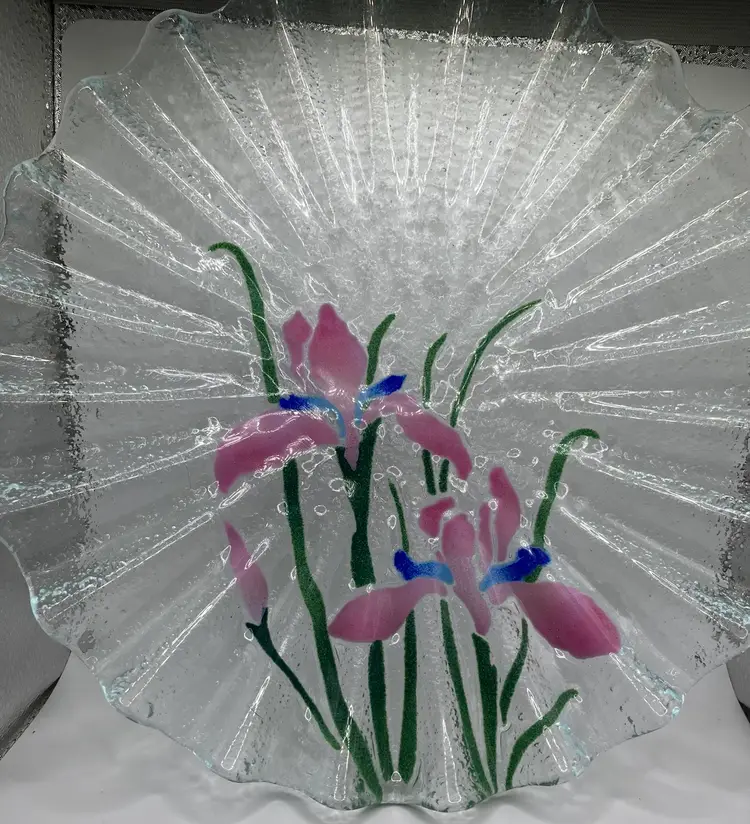 Peggy Karr ‘92 Pink Iris Ruffled Fused Glass Plate
