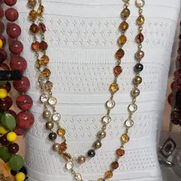 Vintage Premier Design 62” Amber And Clear Glass Beaded Necklace