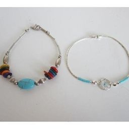 Set of 2 vintage southwestern bracelets with turquoise, glass, coral, sterling and more
