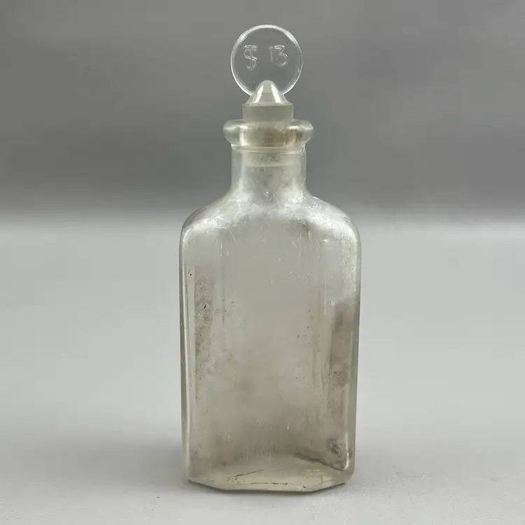 Vintage Apothecary Medicine 5" Glass Bottle Rustic Primitive Stopper "TS 13"