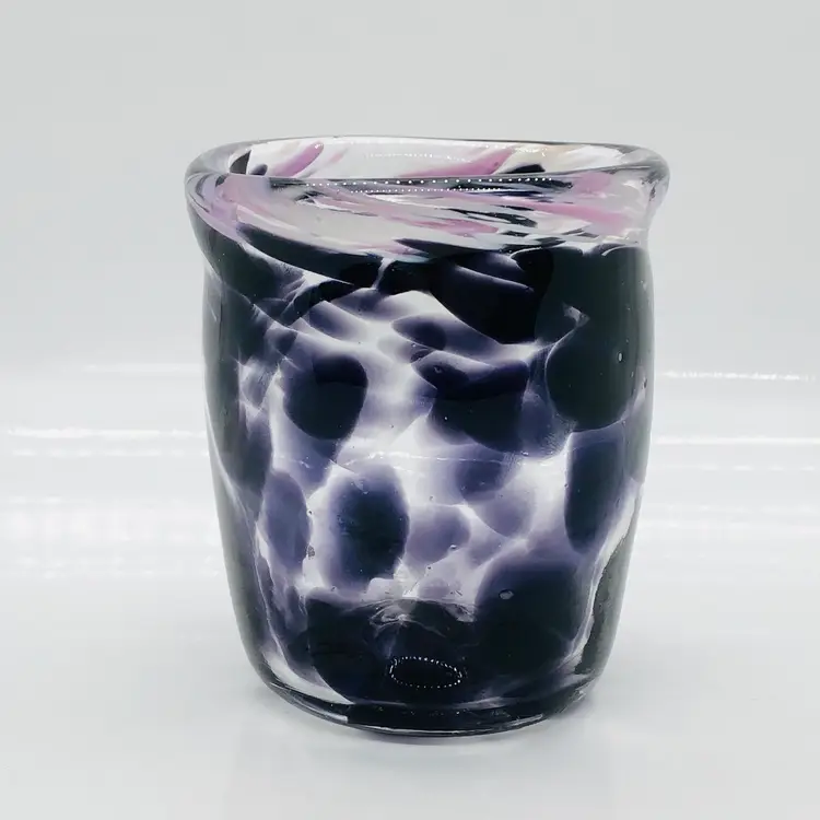 Amethyst Spotted Hand Blown Art Glass Vase,Glass, Candle Holder Pontil 3.5”