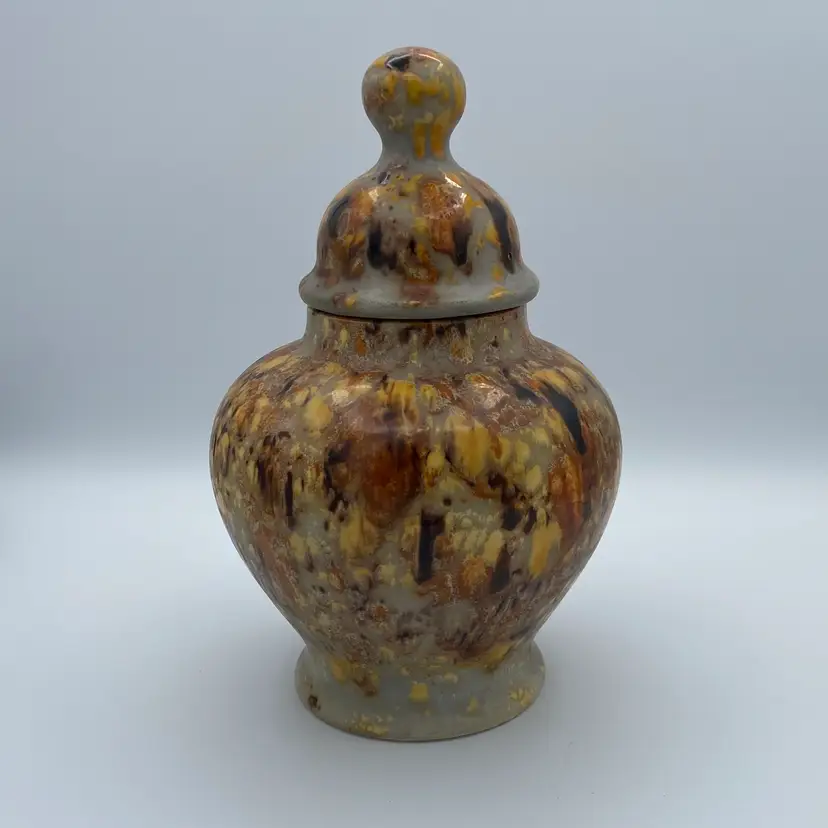 Vintage brown & yellow drip hobbyist jar