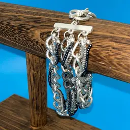 Multi-Chain Bracelet Silver & Black 7 1/2”