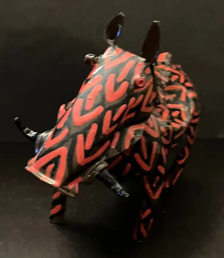 Handcrafted African Painted Folk Art Sculptures Elephant and Warthog