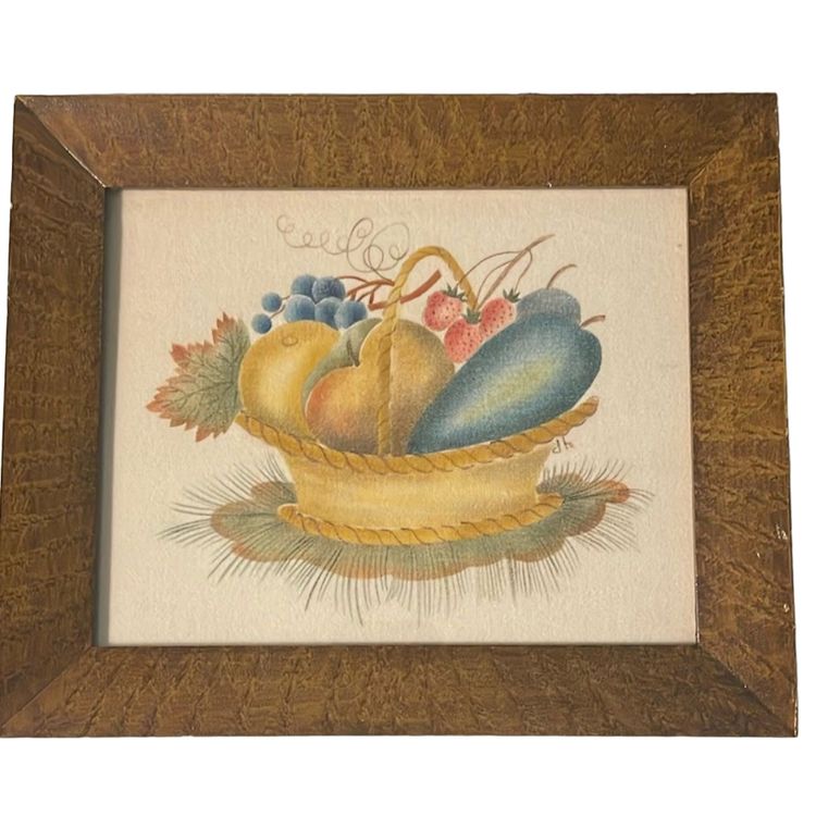 Dixie Hall Heritage Theorem Painting Apples and Berries Basket Vtg Folk Art Signed 12” x 10”