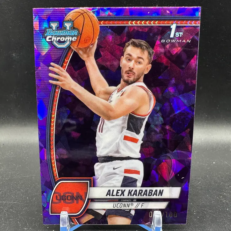 ALEX KARABAN 1ST BOWMAN PURPLE /100 2024-25 BOWMAN UNIVERSITY SAPPHIRE UCONN