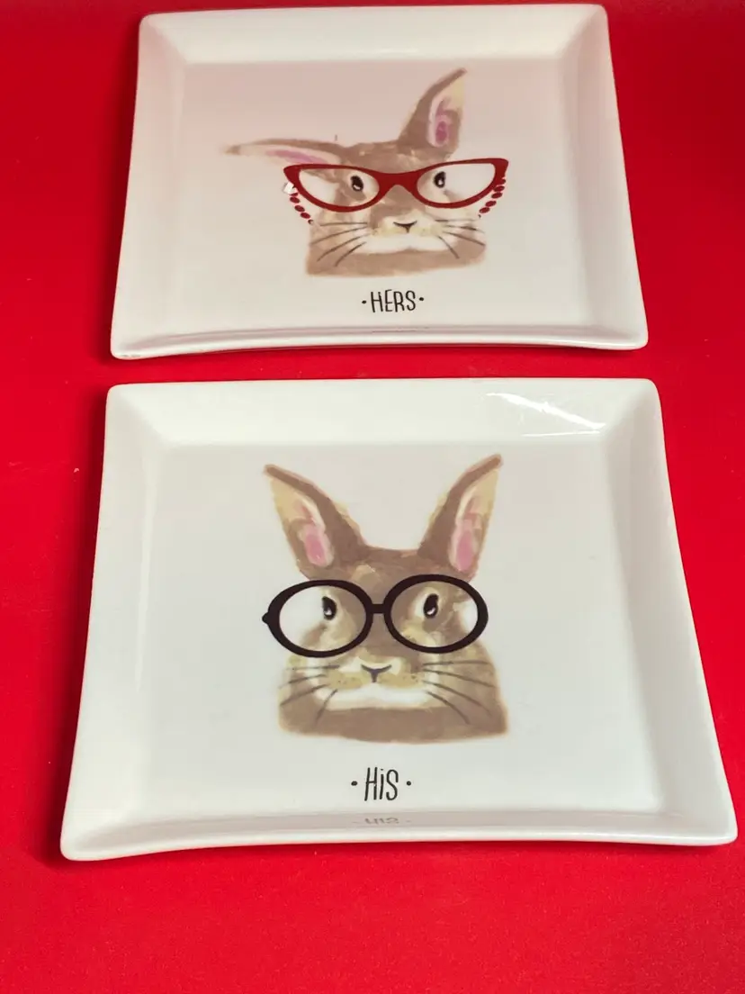 GRACE’S PANTRY Whimsical Bunny His & Hers Plates, 5" x 5"