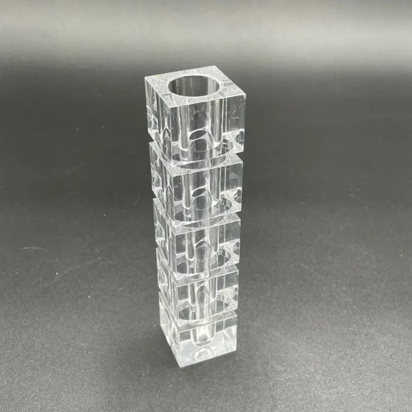 Modern Multi Faceted Clear Lucite Acrylic 3D Cube Bud Vase